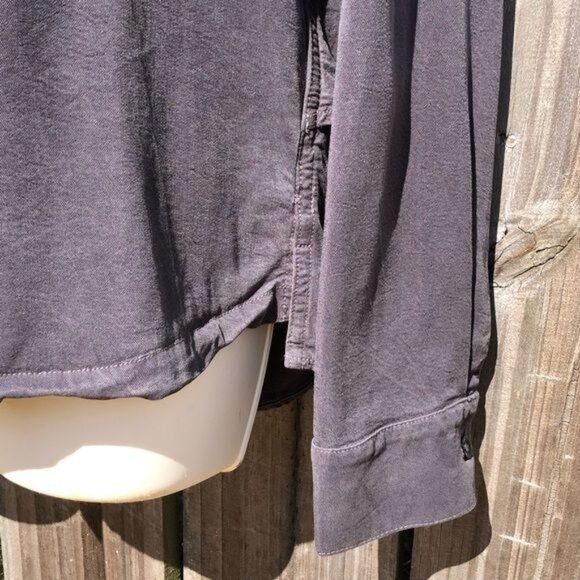 Anthropologie Maven West Medium Gray Button Down Top Blouse Ruffle Shirt Long Sl - Picture 7 of 9